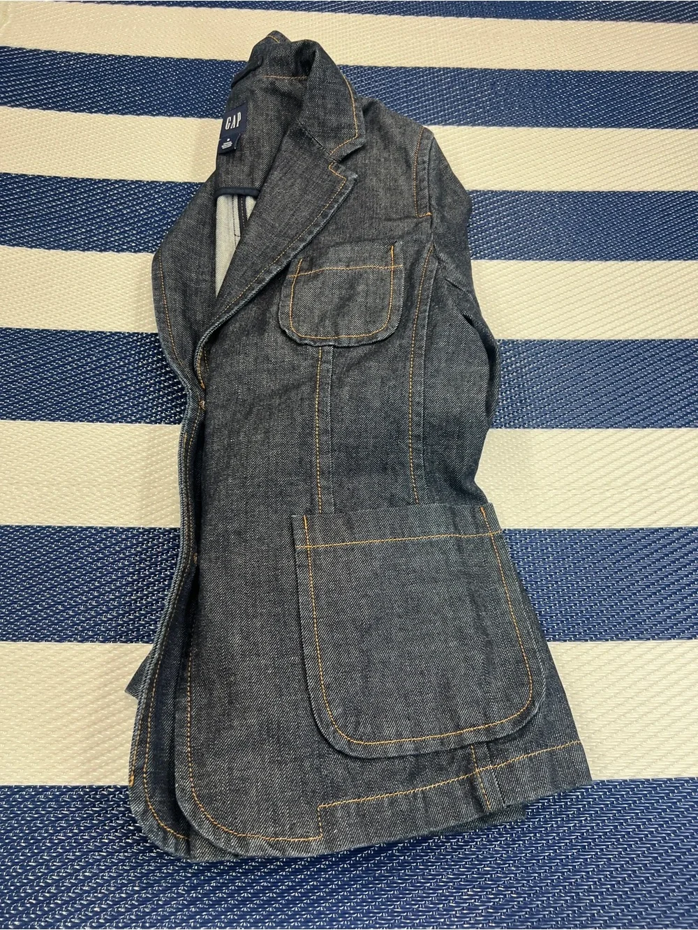 GAP Dark Wash Denim Blazer Jacket Women’s Structured Jean Jacket Sz 8 - Picture 4 of 11
